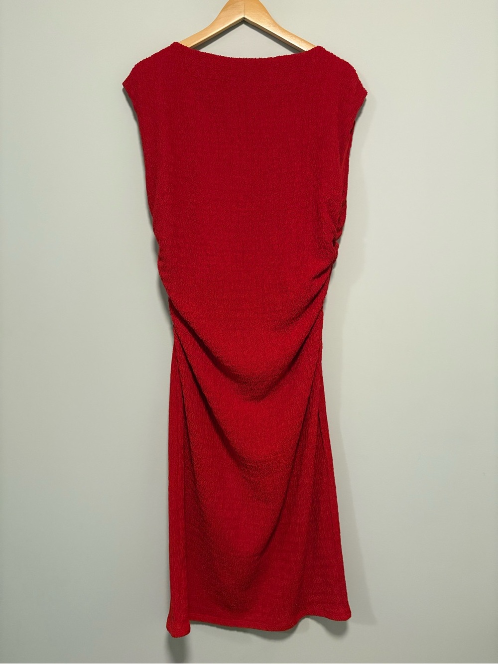 H&M Red Textured Boatneck Midi Dress | Size XL - Picture 7 of 7